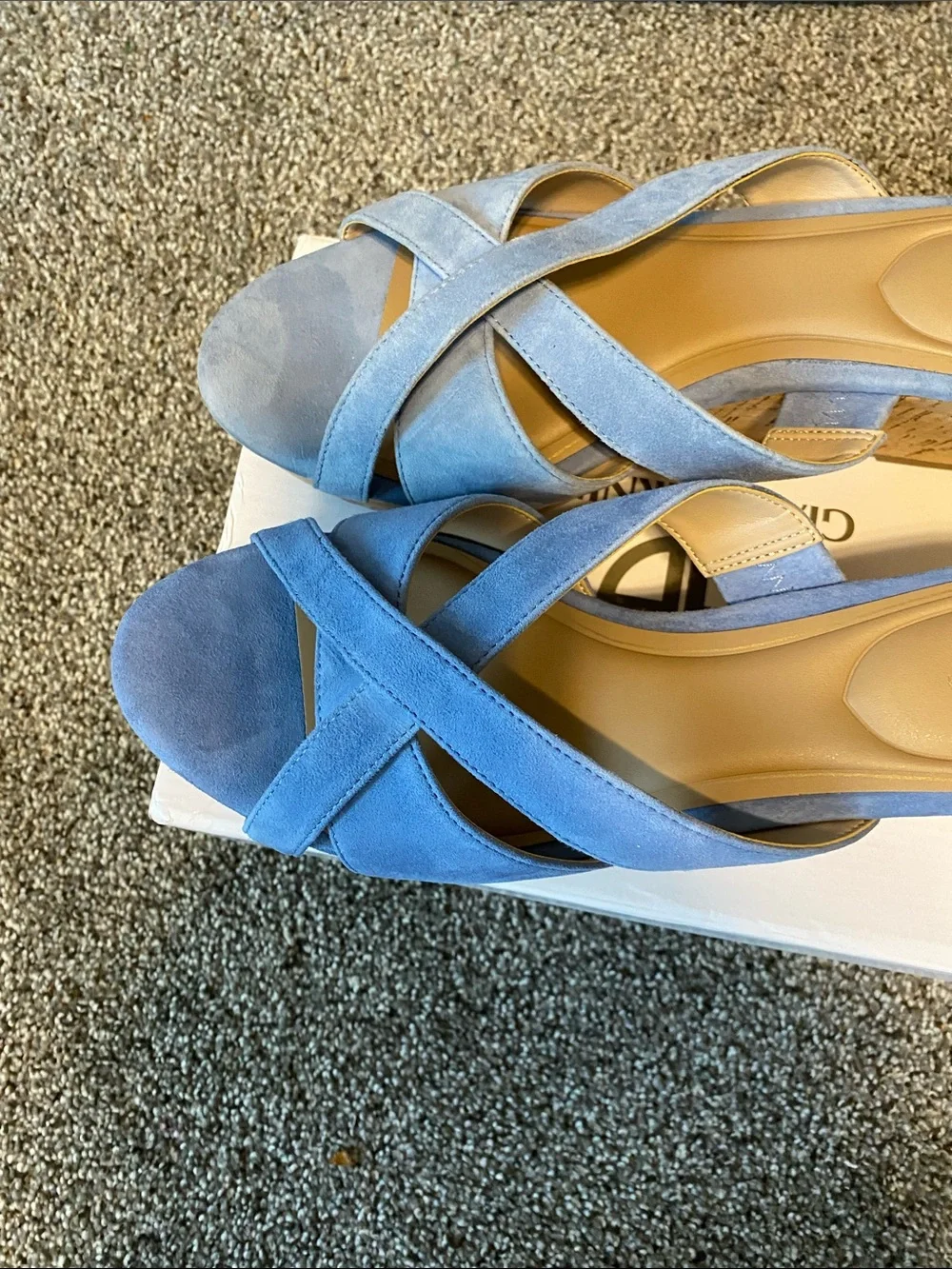 Gianni Bini Light Blue Suede Crisscross Wedge Sandals